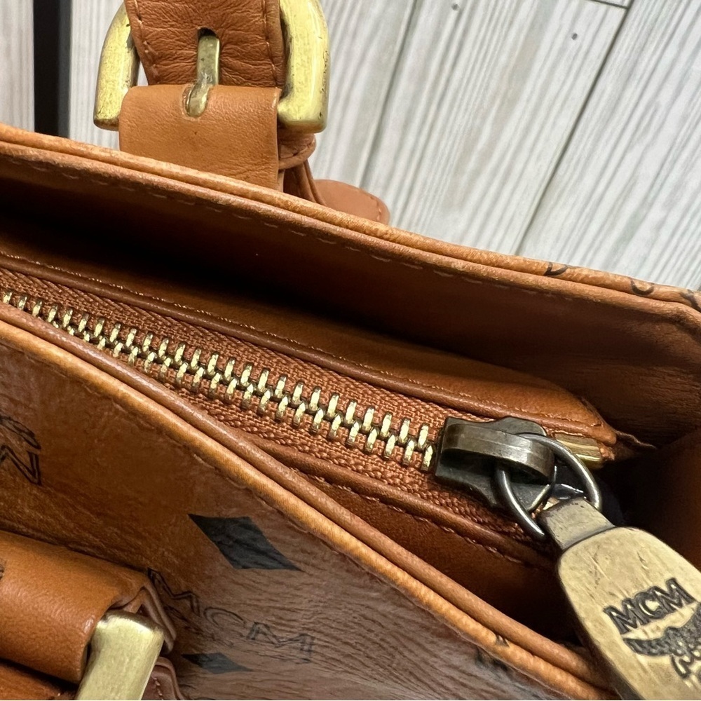 MCM Cognac Visetos Coated Canvas Leather Trim Tote Shoulder Bag - Picture 16 of 16